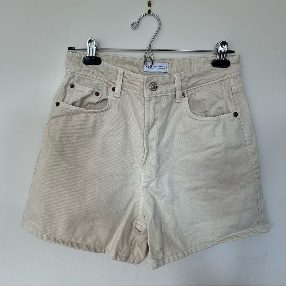Zara High Waist Cream Shorts